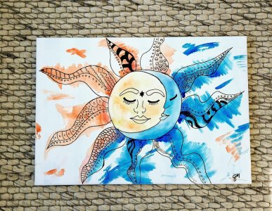 Sun and moon original artwork canvas by Mara Moonmaker 