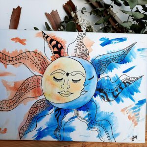 Sun and moon original artwork canvas by Mara Moonmaker 