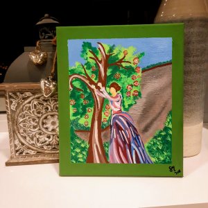 Lady in the garden original artwork canvas by Mara Moonmaker 