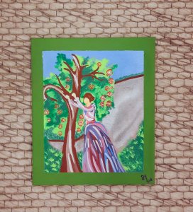 Lady in the garden original artwork canvas by Mara Moonmaker 