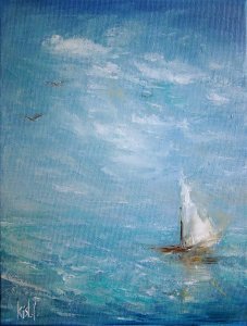 Original Oil Painting Canvas on Cardboard My little sailboat Art by Kisl.T