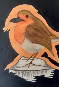 Robin in oil paints
