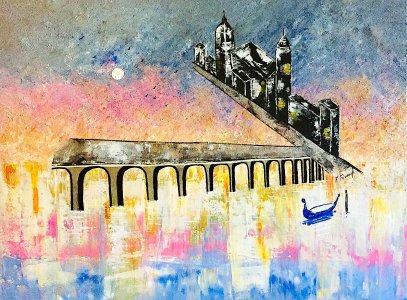 Peinture paysage urbain abstrait acrylique déco Malisqua