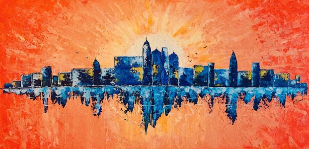 Peinture paysage urbain abstrait acrylique déco Viormilya