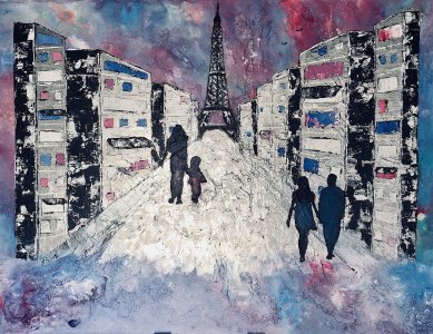 Peinture paysage urbain abstrait acrylique déco Honysky