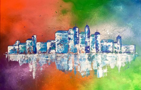 Peinture paysage urbain abstrait acrylique déco Sentysia