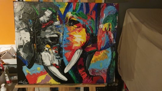 Ça trompe en noir et blanc - Eléphants pop art inspiré de l'œuvre de SumareeART 