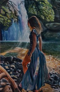 girl and waterfall Painting