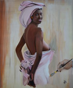 Femme noir au pagne rose