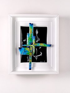 Dichroïc - Tableau en émail sur cuivre et sur feuilles d'argent 3D