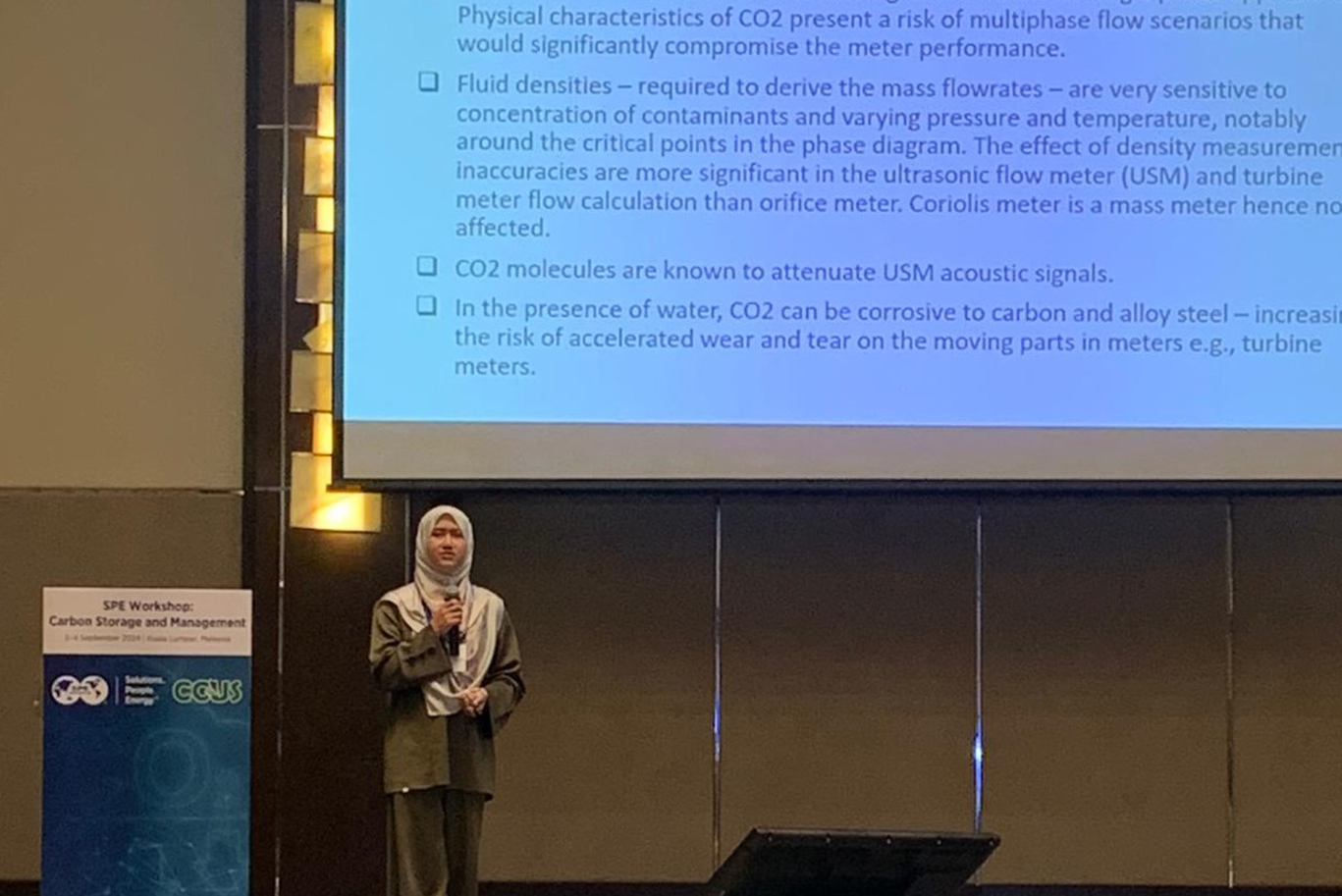 Zakiah Zakariah from Accord presenting to the SPE Workshop in Carbon Storage & Management, Kuala Lumpur