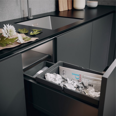 Pull Out Waste Bin, CW=300 mm, 33.2 Litres,Vauth-Sagel VS, Space Pro, W/Runners, lava grey