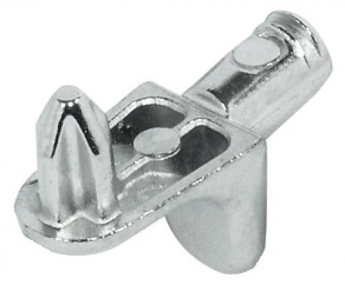 Shelf support, plug in, for wooden shelves & 5 mm holes with recessed seat, nickel