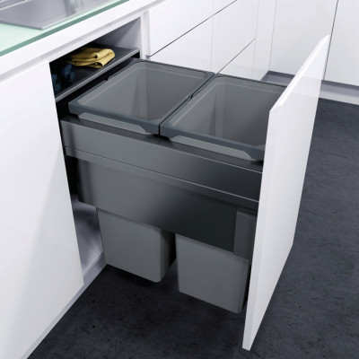 Pull Out Waste Bin, CW=450 mm, 64 Litres,Vauth-Sagel VS, Space Pro, W/Runners, lava grey