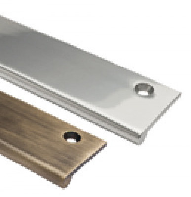 Edge pull handle, solid brass, 38x3 mm, L=100 mm, 18 mm thick profiles, satin chrome