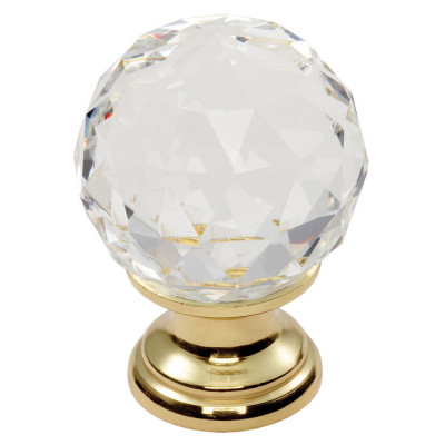 Crystal faceted knob with finished base, Ø 40 mm, brass