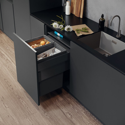 Pull Out Waste Bin, 600 mm, 88 litres, Vauth-Sagel VS ENVI Space XX Pro S / Pro, lava grey