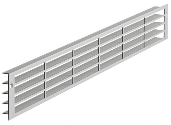 Ventilation grill, for recess mounting, 570x57 mm, area 200 cm2, recessed 540 mm, silver