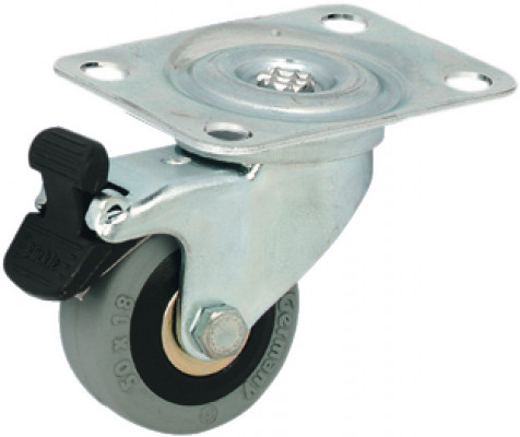 Single wheel castor, swivel, with brake, wheel Ø 75 mm, 60 mm plate fixing, capacity 60 kg