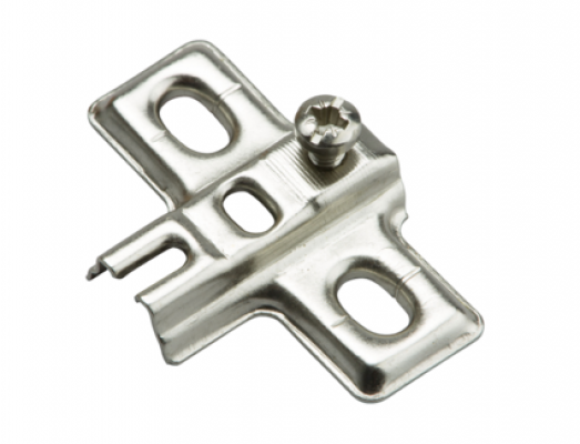 SLIDE ON mounting plate for MINI hinge,  cruciform, 0 mm, steel, 2 hole, nickel