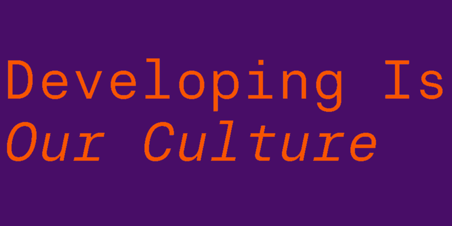 Developing Strapline orange on purple