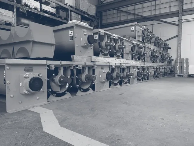 JBS screw conveyors ready to be packed and shipped overseas to our client in the MENA region.