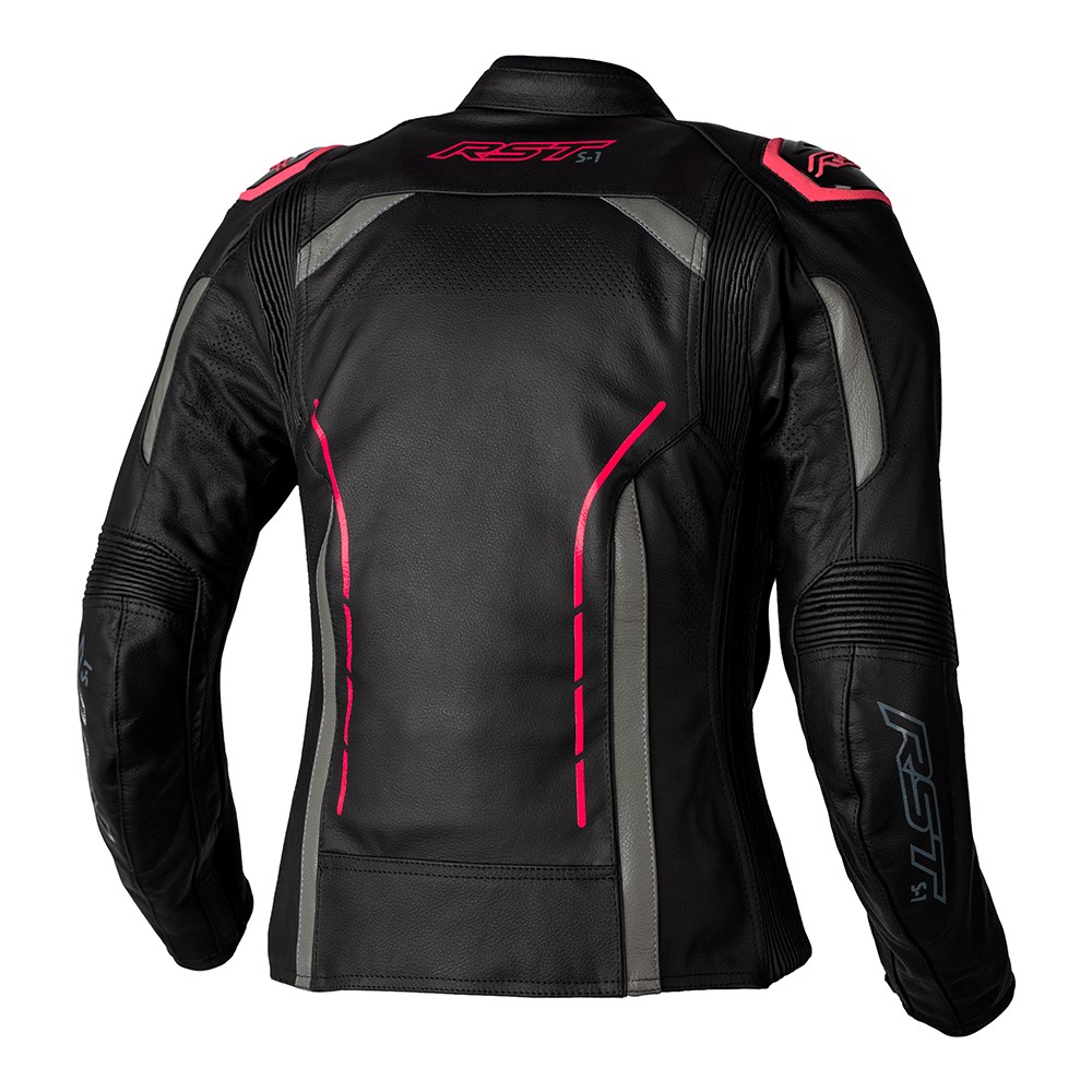 RST S1 CE Ladies Leather Motorcycle Jacket Black Neon Pink