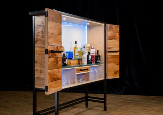 The Strata Drinks Cabinet Made with Ebonised Oak and Aberdeenshire Elm