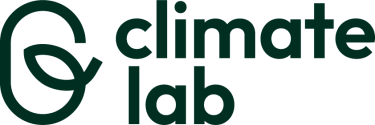 A dark green logo that resembles a leaf in a letter C with climate lab in green letters on the right hand side