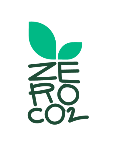 ZeroCo2 stacked in dark green with lighter green leaf shapes growing out of the top