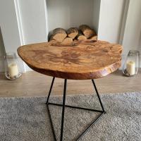 No. 006 Small side table made from the bough of Wicklow Beech tree. Legs by thehairpinlegco finished with Osmo Polyx Oil i love the character in this one. naturaledgewoodcraft #spaltedbeech #coffeetable #wooddesign #woodart #woodworker #wicklowwood