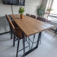 Early morning starts are that little bit sweeter now over at swupholstery with their newly built staff canteen table 👌🏾

The request - A really rustic table for 6 people at breakfast bar height

The journey - To bring out the grain more in the wood, we've blow torched and wire brushed it finished in a dark stain. Complemented with black table legs! 

The result - A table with lots of texture that is built to last and a happy client 💪🏽

If you have any table enquiries indoors or out drop us a message to see what we can do!