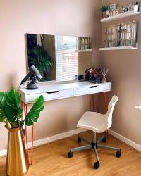 I love my little dressing area and I'm pretty proud of how well this #IKEAhack came together. Using an ikeauk 'EKBY ALEX' shelf with some bright orange thehairpinlegco legs, I've created a unique, budget friendly dressing table that's compact and safe spacing but with all the functionality I need.
.
Creating this dressing room was probably one of the hardest projects of ours yet. Before we decorated, this spare room was our 'crap room' and was literally piled high with boxes we couldn't be bothered to unpack when we moved in, plus all sorts of other rubbish we'd managed to collect along the way but couldn't find a place for. Now, it's full of nifty storage and is a lovely little space - all that's left is to find the perfect #sofabed for when guests visit (eventually!) and possibly a new dressing table chair 🛋.
.
#interiordesign #interiordesigner #interiør #homedecor #homesweethome #ikeahacks #dressingtable #dressingroom #budgetinteriors #terracedhouse #quirkyhomes #interiorblogger #my