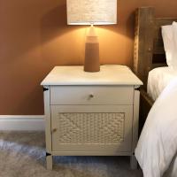 We bought these side tables second hand and painted with Farrow and Ball Joa’s White. The knobs are from thehairpinlegco