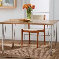 Reclaimed wood top with hairpin legs can add warmth and character to your home. http://bit.ly/1n64Prw