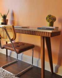 I made a desk! And I’m super proud of it. 
All of the desks I had been eyeing up were WAY out of my price range (as ever) so my over-confident inner voice told I could make my own… why not?
So I found an old marble hearth on Facebook Marketplace, made a base for it to sit on, created the ribbed effect with some moulding and then attached these amazing legs by thehairpinlegco 
It took me a long time and it’s by no means perfect, but I’m chuffed with the results. Especially now it’s dressed with my favourite bits of pieces. Special mention for the hkliving ceramic clock from northhomeuk - I am obsessed! 

I have a comfier chair on the way from dusk.com so until that arrives I’ll be using this one. 
.
.
.
#home #desk #homemade #interior hkliving northhomeuk thehairpinlegco skandinavisk marksandspencer #vintage #facebookmarketplace
