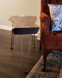 Another client build ready for delivery. This live edge black walnut slab will be an end table. Gold hair pin legs from thehairpinlegco and maple butterfly inserts from slabstitcher create excellent contrast to the color of the slab. #liveedge #blackwalnut #hairpinlegs #goldlegs #endtable #furnituremaker #mtjuliettn #selfemployed #maker #christianmaker #musiccity #butterflyinlays