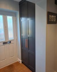 Everyone needs somewhere to hide their shoes & coats! This is the latest project of a hall cupboard designed, made & installed in Saffron Walden. The best MDF finsauk used for the doors with melamine interior. Painted in tikkurila_uk Y500 wrought iron. Handles by thehairpinlegco. Soft close hinges with 90 degree restrictors by blum_uk