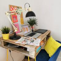 Day 3 of the indie_roller Instagram challenge prompt is "workspace"
During lockdown we made our space room aka my workspace into the nursery for little baby Willow, so we made this makeshift desk out of a free wooden pallet and some yellow hair pin legs from thehairpinlegco for the corner of our room. My chair is from cultfurniture and I love it

#indieroller #workspace #illustrationartists #illustrator #workfromhome #desk #recycle #upcycle