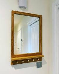 Chuffed with this one. Custom fit hallway mirror in solid oak, with a handy shelf and key hooks. Love the brass conical knobs from #thehairpinlegco. Finished with #keithbrownmaker Original Oil Wax Finish