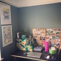 Let’s bring some colour and light to this gloomy day🌈
#transformationTuesday
I can show my #homeoffice makeover which has made #workingfromhome so much more fun. I’ve upcycled an old Ikea storage boxes and document holder using some spare paint pots. Spot a #moodboard 
We’ve used #ovalroomblue farrowandball and I totally love this colour in this east-facing room (it looks green). My desk is from thehairpinlegco 😍 Pink desk lamp is from habitatuk 
Wall art illustration from jacquelinecolley and polly.bosworth 
What do you think?💚
.
.
.

#greenbedroom #mydesk #homeofficedecor #homeofficeideas #colourfulhomevibe #myhomevibe #newinteriorsontheblock #sorealhomes  #colourmyhome #eclectichome #interiordesignlovers #interiorblogger #myhometoinspire #findyourhappyathome #apartmenttherapy #cornerofmyhome #ikeahacks #quirkyhome  #crashbangcolour  #1930shouse #1930srenovation #secretgreendoor #afterandbefore #colourfiedhomes #officemakeover