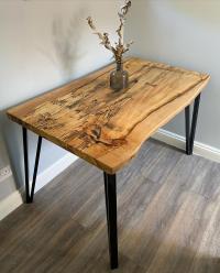 NEW IN. This beautiful live edge dining table is a new addition to the shops!
.
Made from locally sourced beech, with bow tie joint detailing and live/waney edge features to give it a complete rustic look. Paired with industrial style legs. Finished in rubiomonocoat_uk pure clear oil 
.
Only 1 available from thedancingwoodman.com or thedancingwoodman.etsy.com and is part of our 10% off sale! 🕺🏼