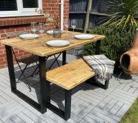 Sunny days mean alfresco settings.
.
The Vanguard table and bench featured here in clear and on a box leg base. Protected in weather resistant oil to use outside and made from our locally sourced reclaimed timber.
.
Available to purchase from thedancingwoodman.com and thedancingwoodman.etsy.com 
.
.
.
#handmade #handcrafted #alfresco #rustic #rustictable #rusticgarden #rusticfarmhouse #rusticbench #homedecor #gardeninspiration #thedancingwoodman #homeinspo #gardendecor