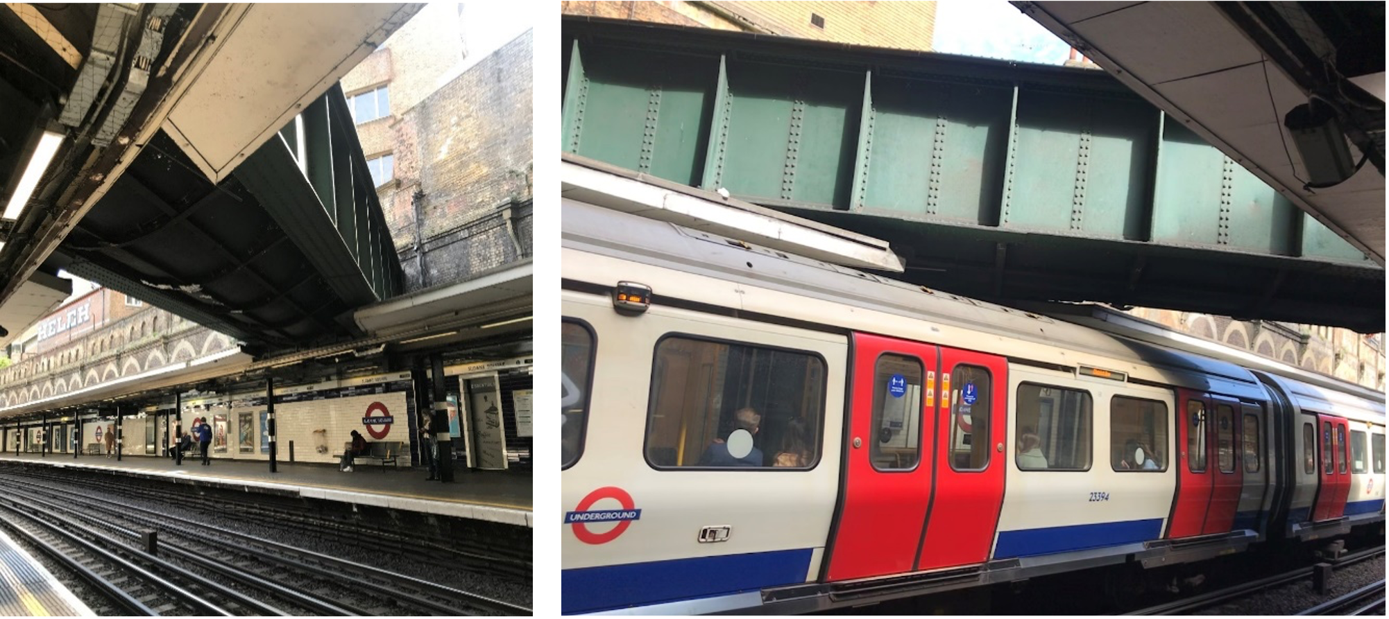 Trains running through station