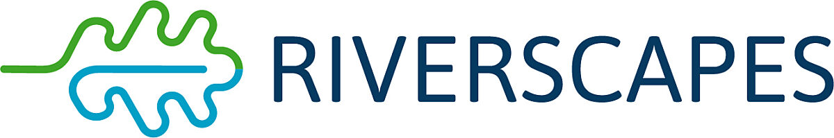 a blue, green and white logo for the Riverscapes partnership