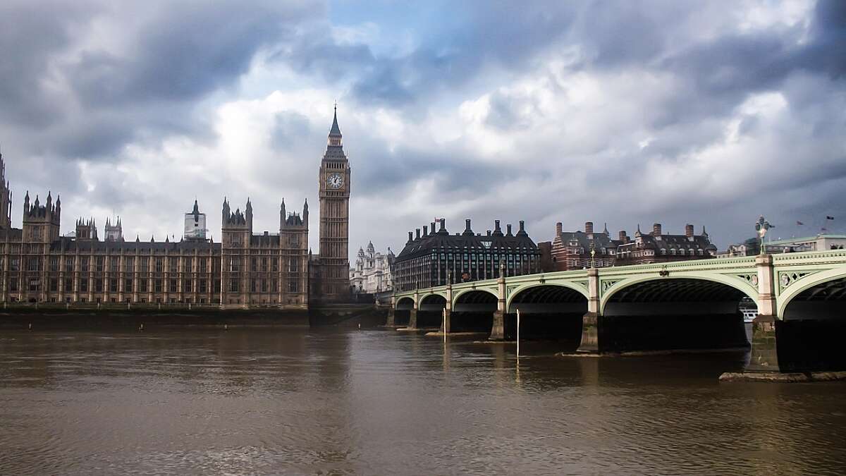 View across the Thames to Westminster, Houses of Parliament, and Big Ben
