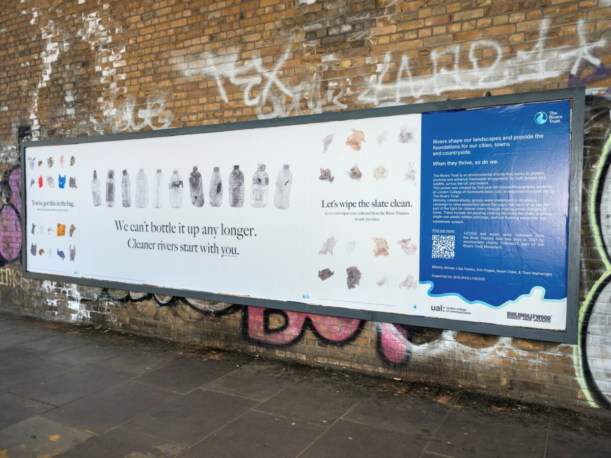 billboards feature plastic bottles and wet wipes