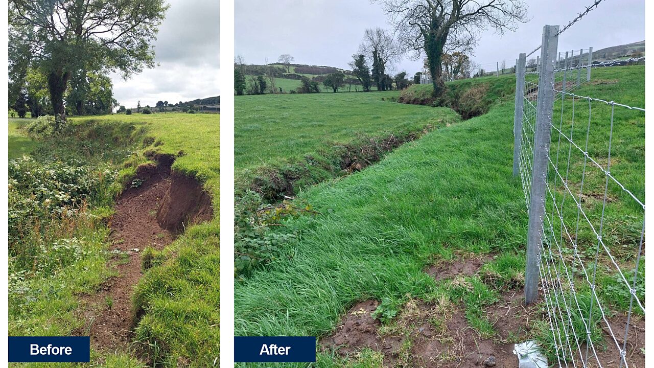 Before and after image of landscape with added fencing