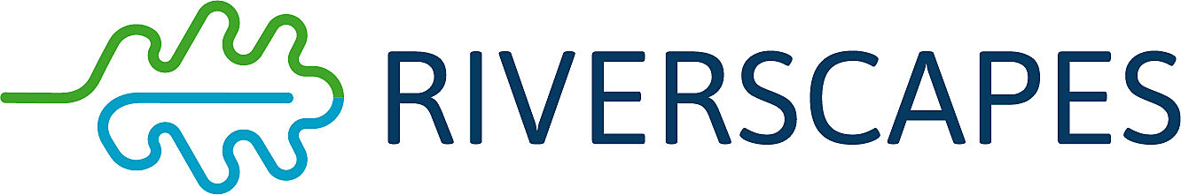 a blue, green and white logo for the Riverscapes partnership