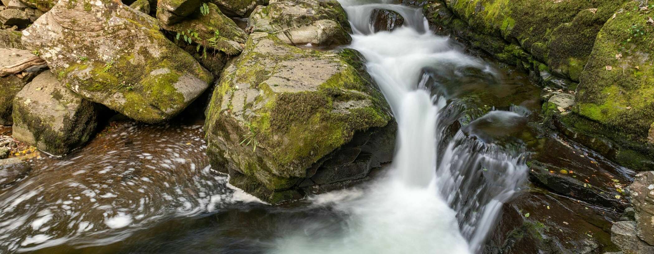Waterfall on a river in Exmoor National Park, England